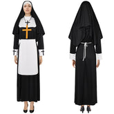 Medieval Women Nun Cosplay Robe 4 Pieces Set Halloween Church Suit